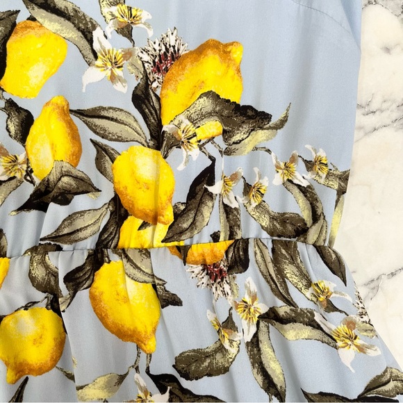 WHBM Blue Sleeveless Lemon Print Tea Midi Dress High Low Hem XL - Picture 12 of 16